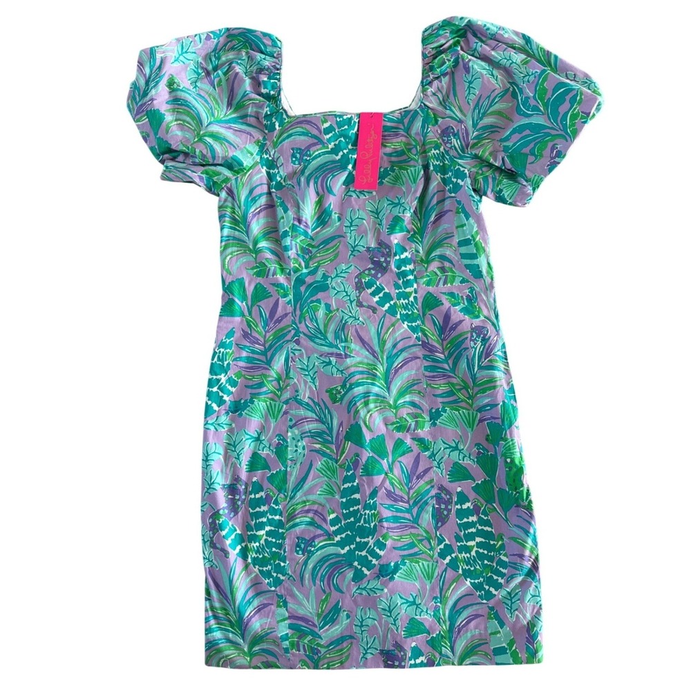 Lilly Pulitzer Lettie Mini Dress Puff Sleeve On the Chase Purple Iris 8 NWT $198 - Picture 4 of 15